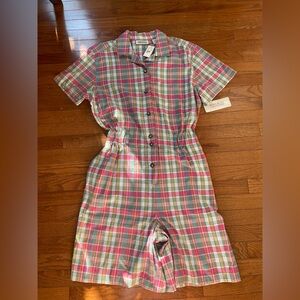 Vtg Y2K Preppy Plaid Shorts Jumper Romper ~ L ~ NWT Karen Scott